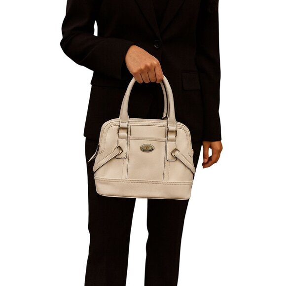 B.O.C. White Faux Leather Handbag With Gold Accents Double Handles - Picture 1 of 11